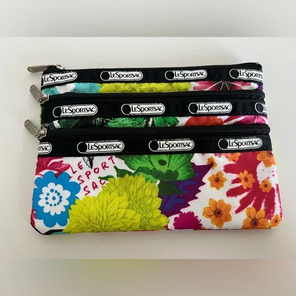 LeSportSac Bright Floral 3-Zipper flat pouch - Picture 6 of 7
